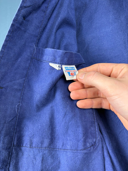 True Vintage 1960s Faded Blue Chore Jacket w/ WWII Officers Pin (S)