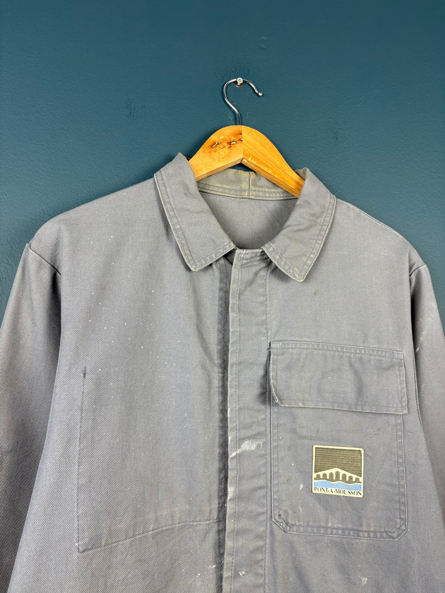 True Vintage 1970s Grey Paint Splat French Chore Jacket (M)