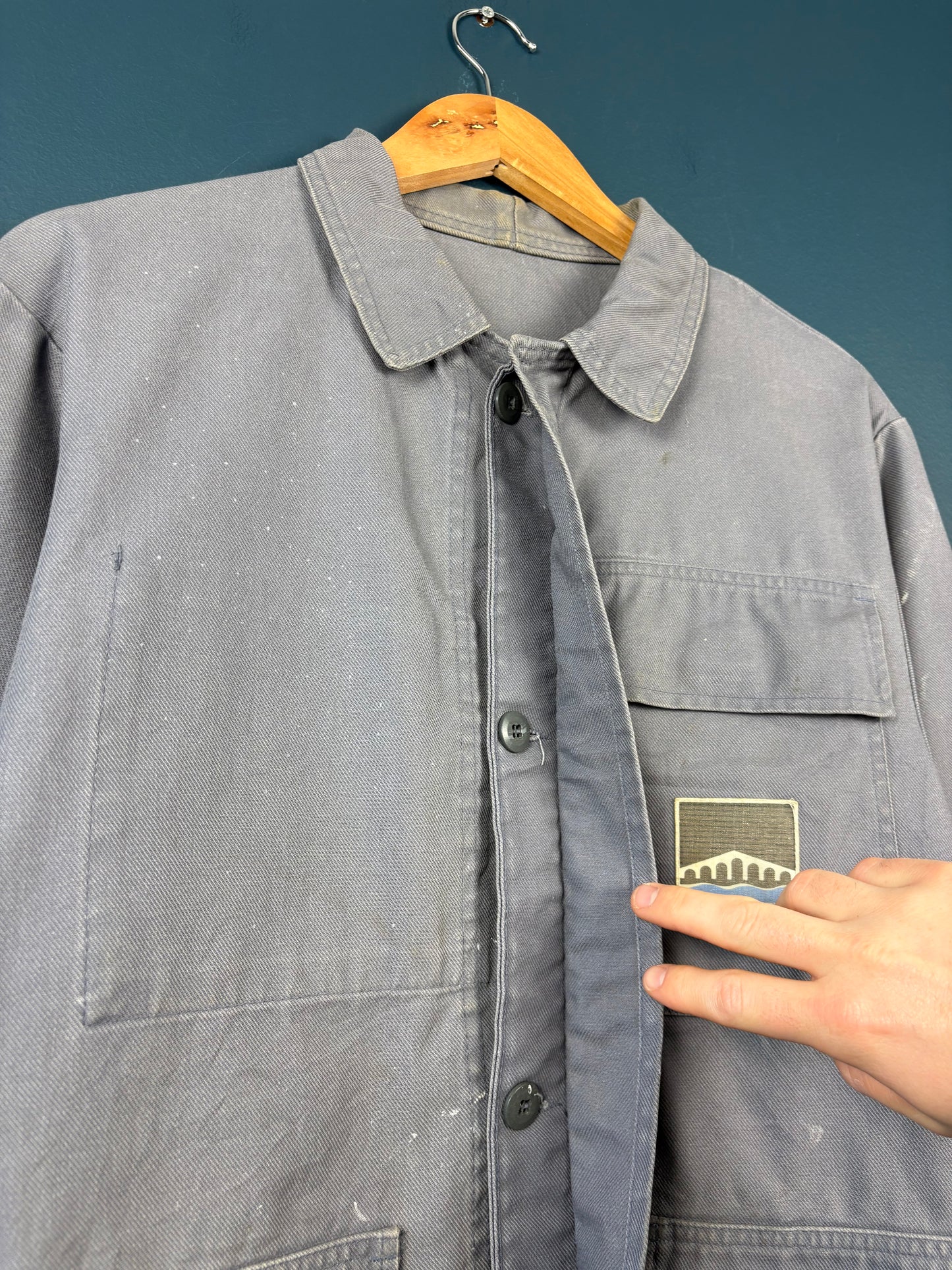 True Vintage 1970s Grey Paint Splat French Chore Jacket (M)