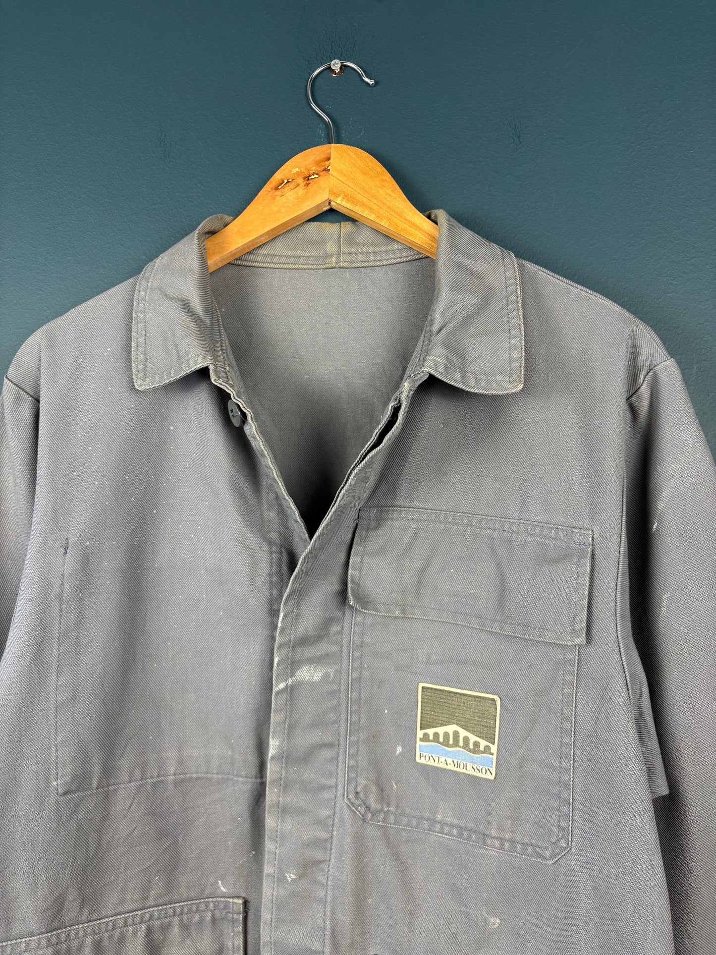 True Vintage 1970s Grey Paint Splat French Chore Jacket (M)