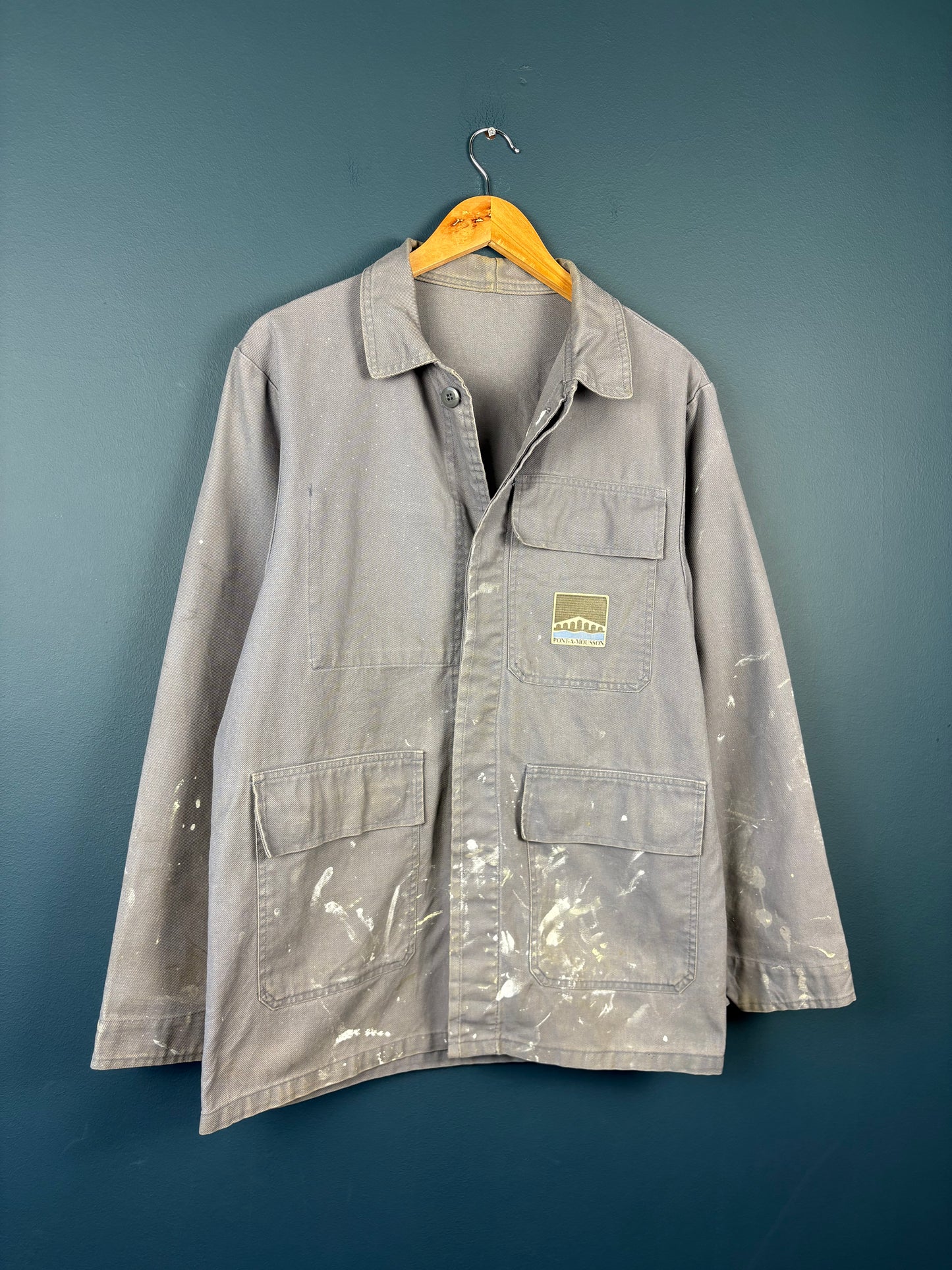 True Vintage 1970s Grey Paint Splat French Chore Jacket (M)