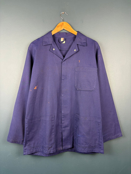 True Vintage 1970s Pop Button Navy French Chore Jacket (L)