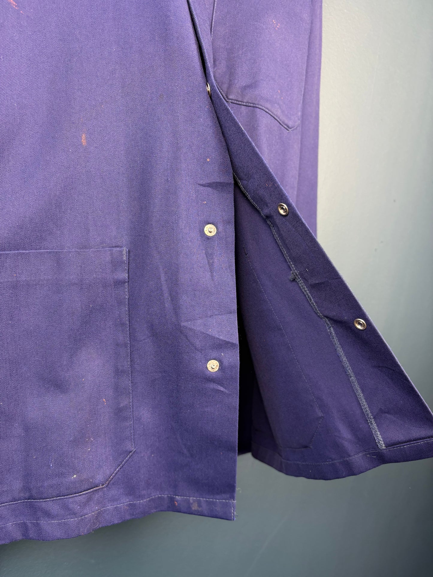 True Vintage 1970s Pop Button Navy French Chore Jacket (L)