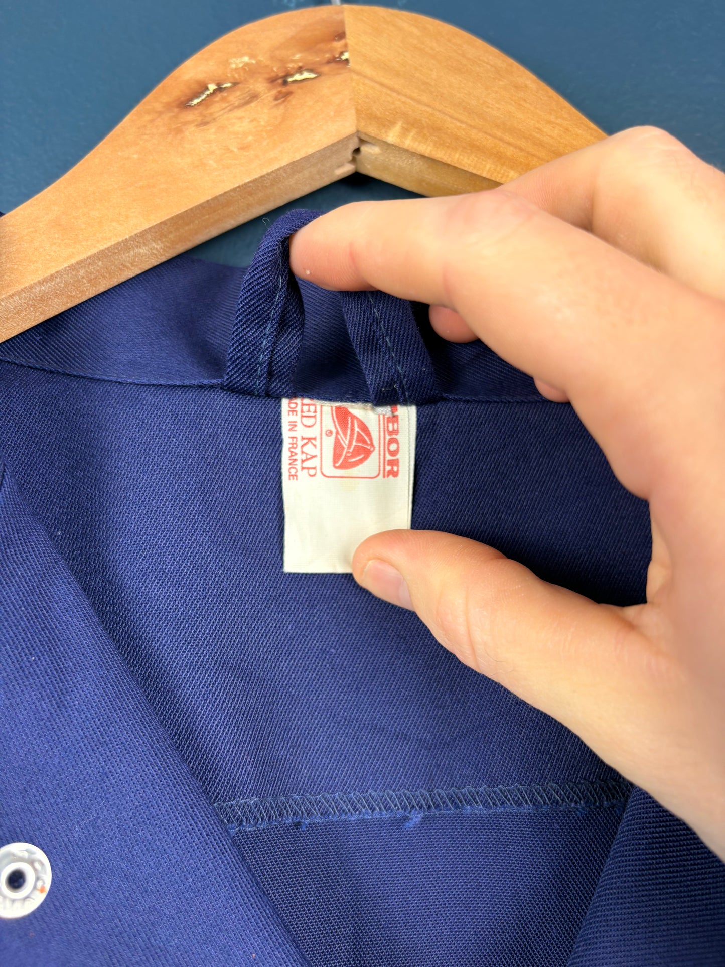 True Vintage 1970s Pop Button Navy French Chore Jacket (L)