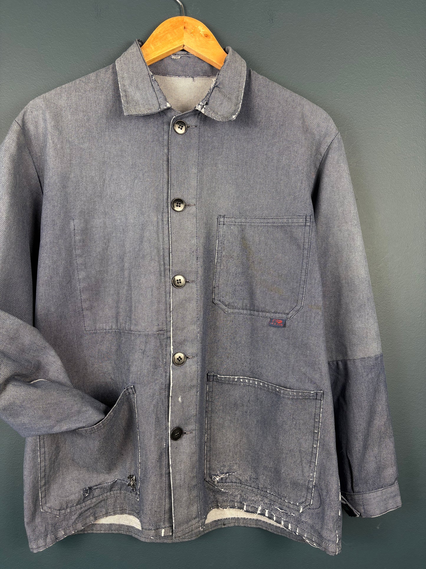 True Vintage 1960s Salt n Pepper Patched French Chore Jacket (M)