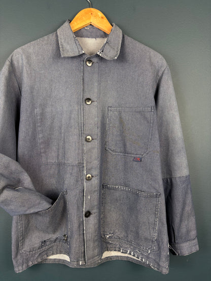 True Vintage 1960s Salt n Pepper Patched French Chore Jacket (M)