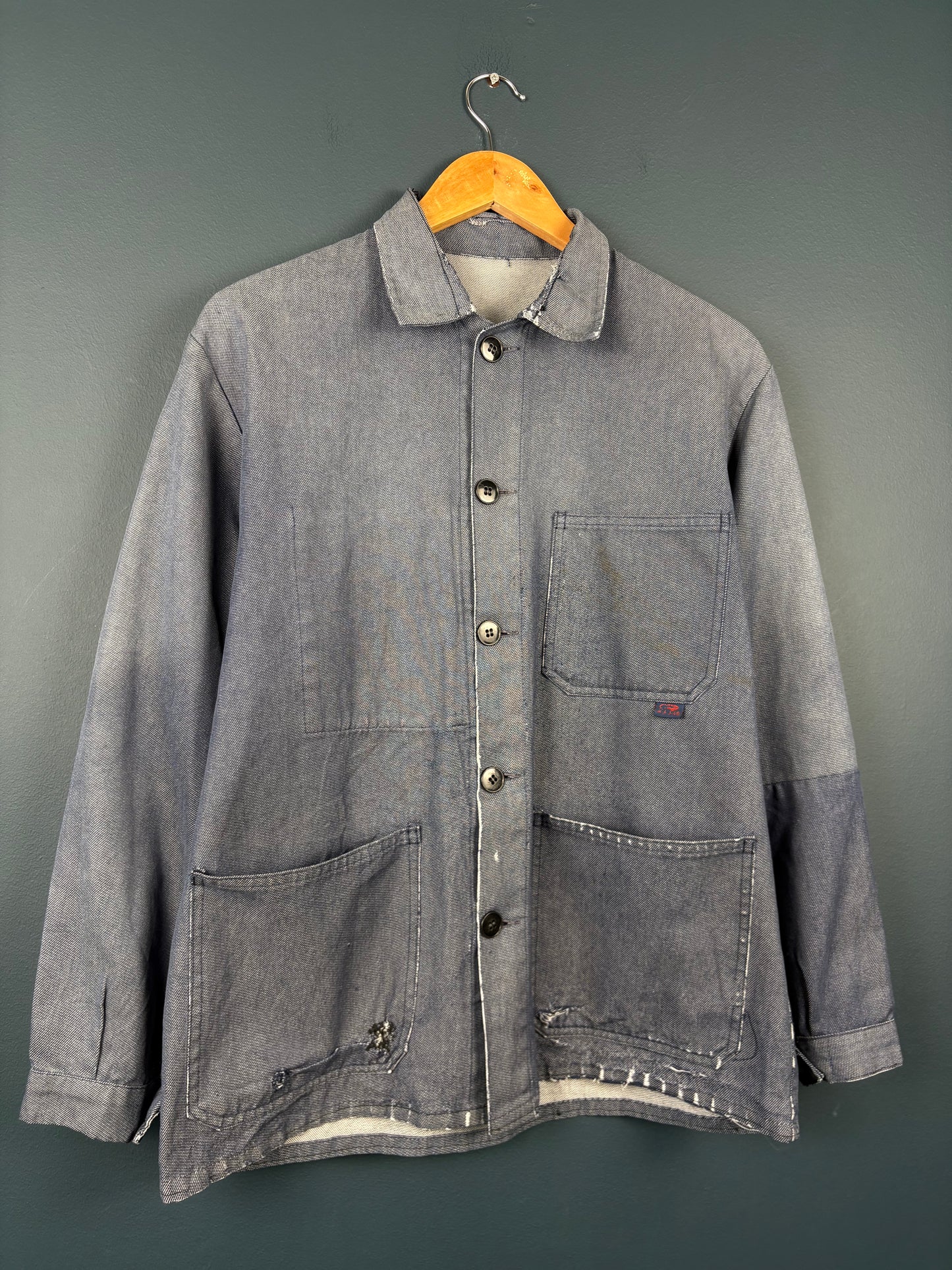 True Vintage 1960s Salt n Pepper Patched French Chore Jacket (M)