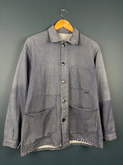 True Vintage 1960s Salt n Pepper Patched French Chore Jacket (M)