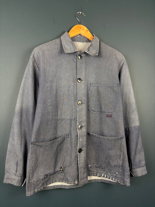 True Vintage 1960s Salt n Pepper Patched French Chore Jacket (M)