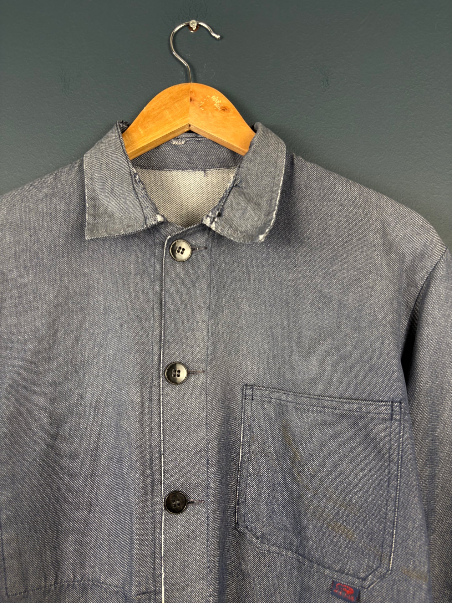 True Vintage 1960s Salt n Pepper Patched French Chore Jacket (M)