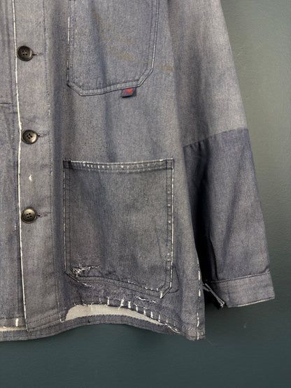 True Vintage 1960s Salt n Pepper Patched French Chore Jacket (M)