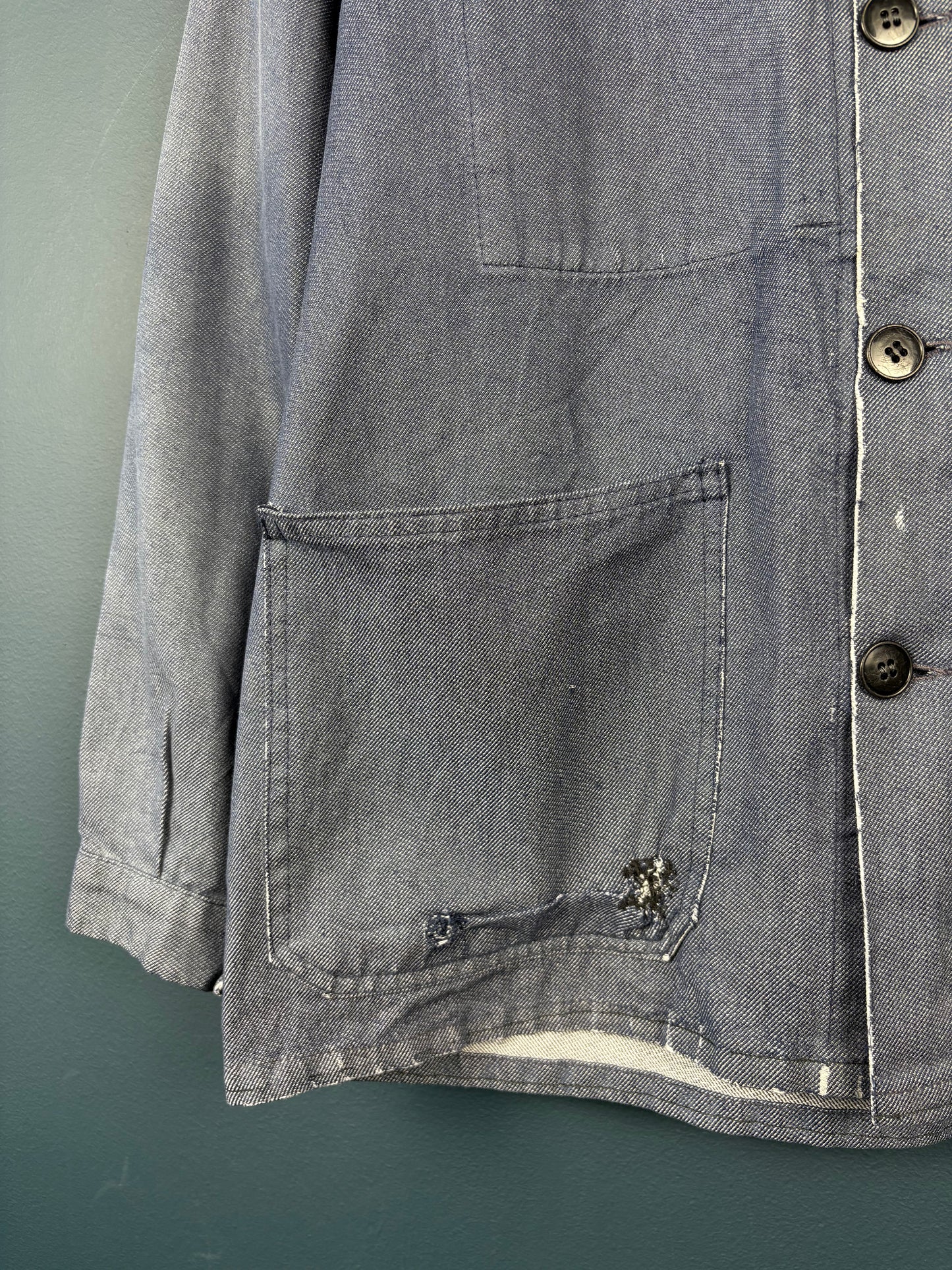 True Vintage 1960s Salt n Pepper Patched French Chore Jacket (M)