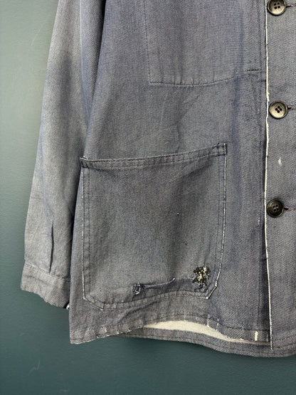 True Vintage 1960s Salt n Pepper Patched French Chore Jacket (M)