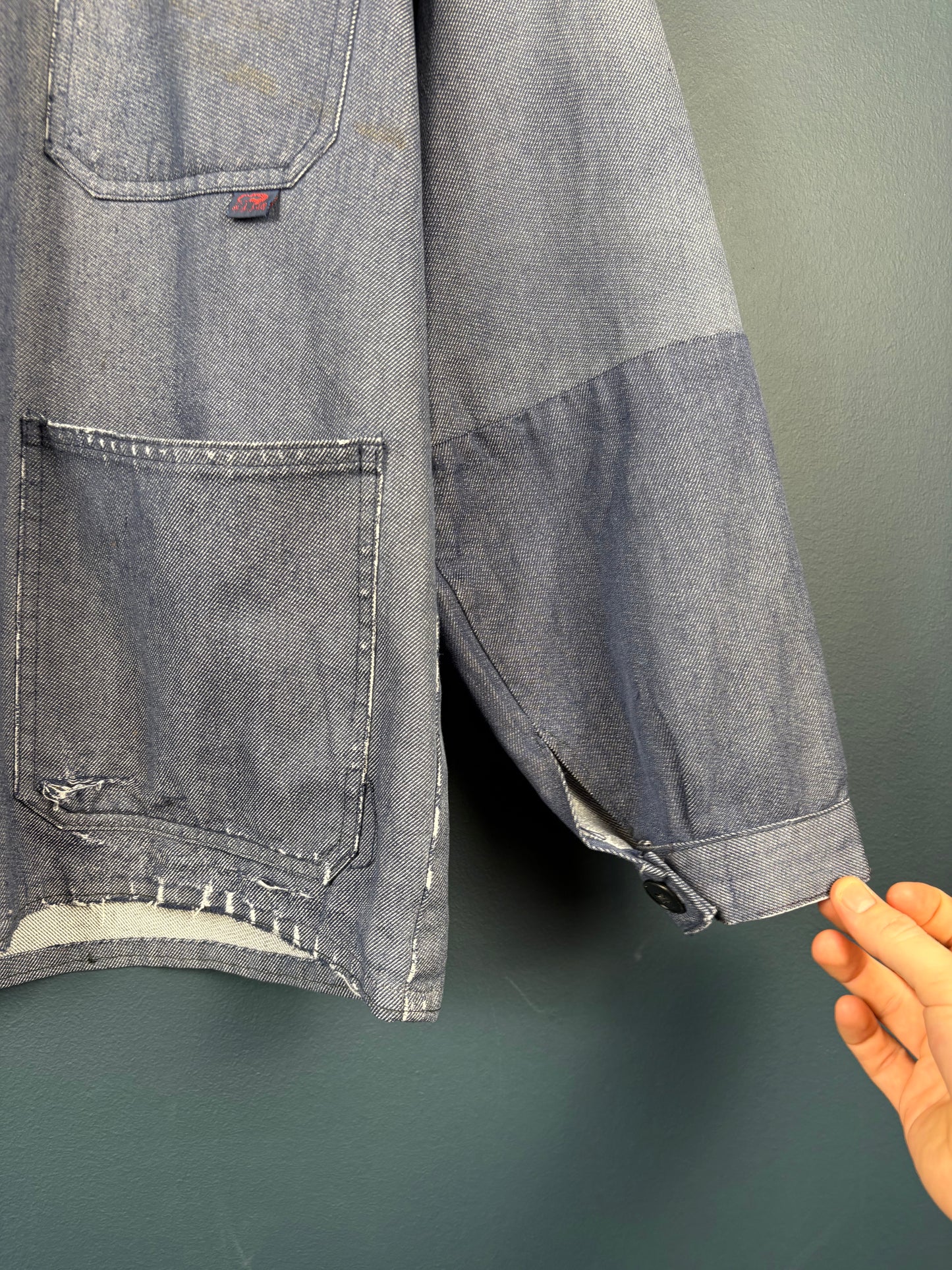 True Vintage 1960s Salt n Pepper Patched French Chore Jacket (M)