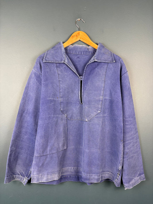 True Vintage 1960s Faded Blue French Fisherman Smock Jacket (M)