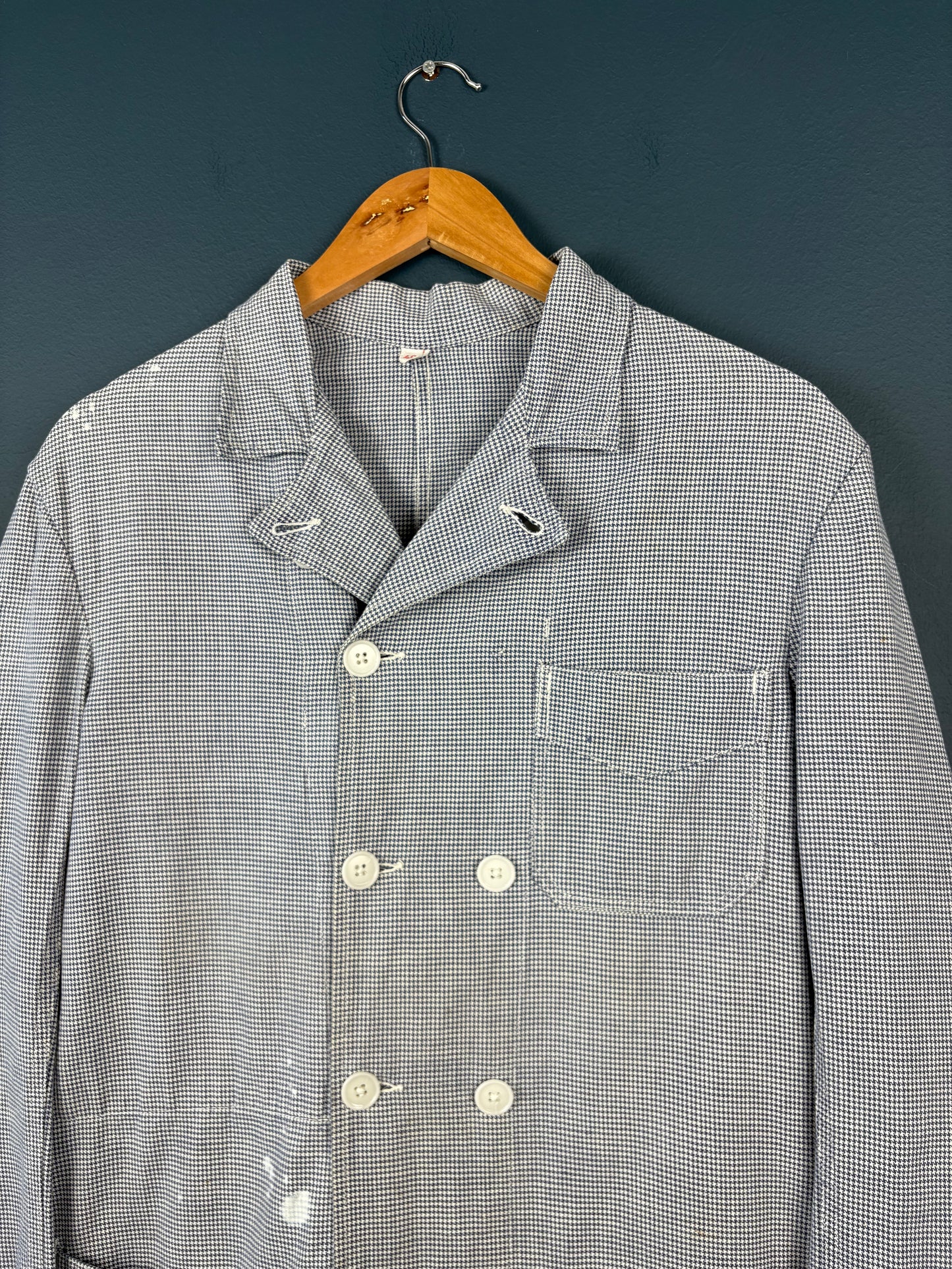 True Vintage 1960s Dogstooth Double Breasted French Chef Shirt (M)