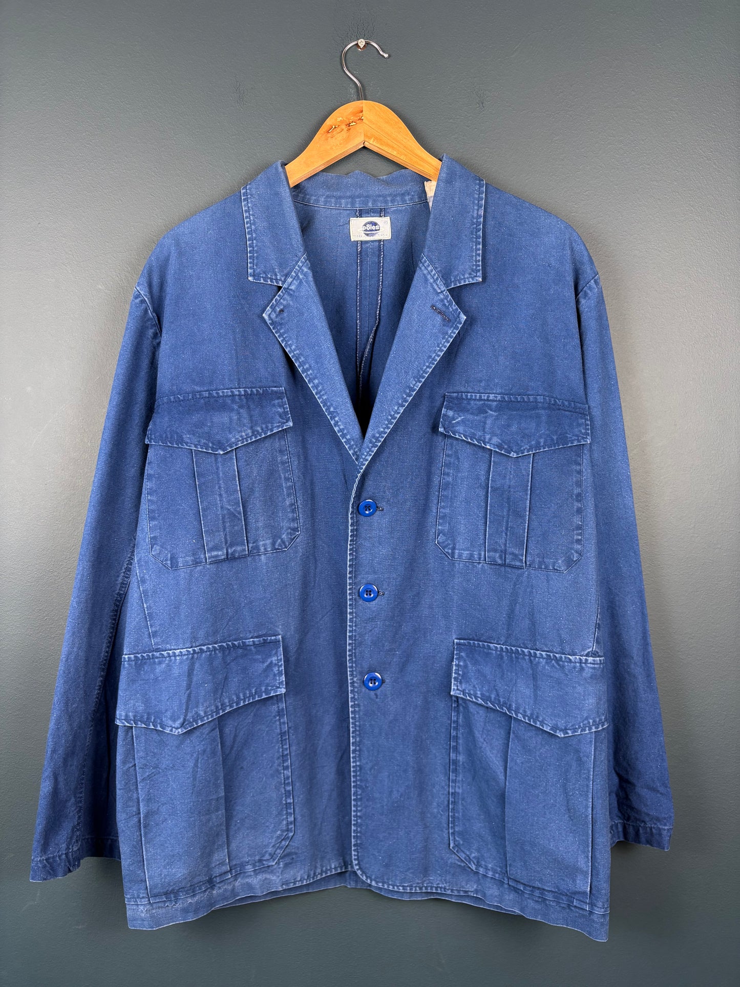 True Vintage 1960s French Cotton Blue Casual Blazer Jacket (M)