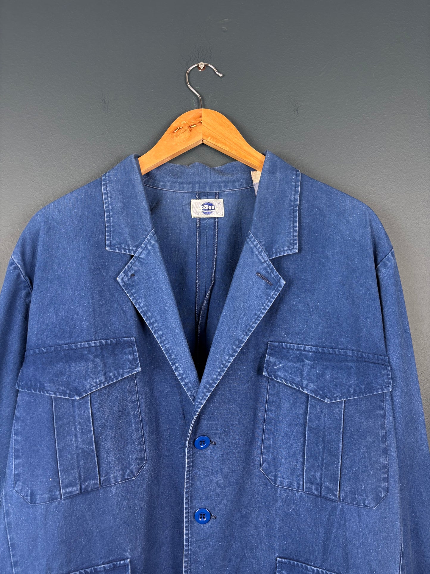 True Vintage 1960s French Cotton Blue Casual Blazer Jacket (M)