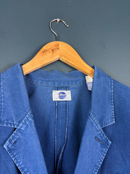 True Vintage 1960s French Cotton Blue Casual Blazer Jacket (M)