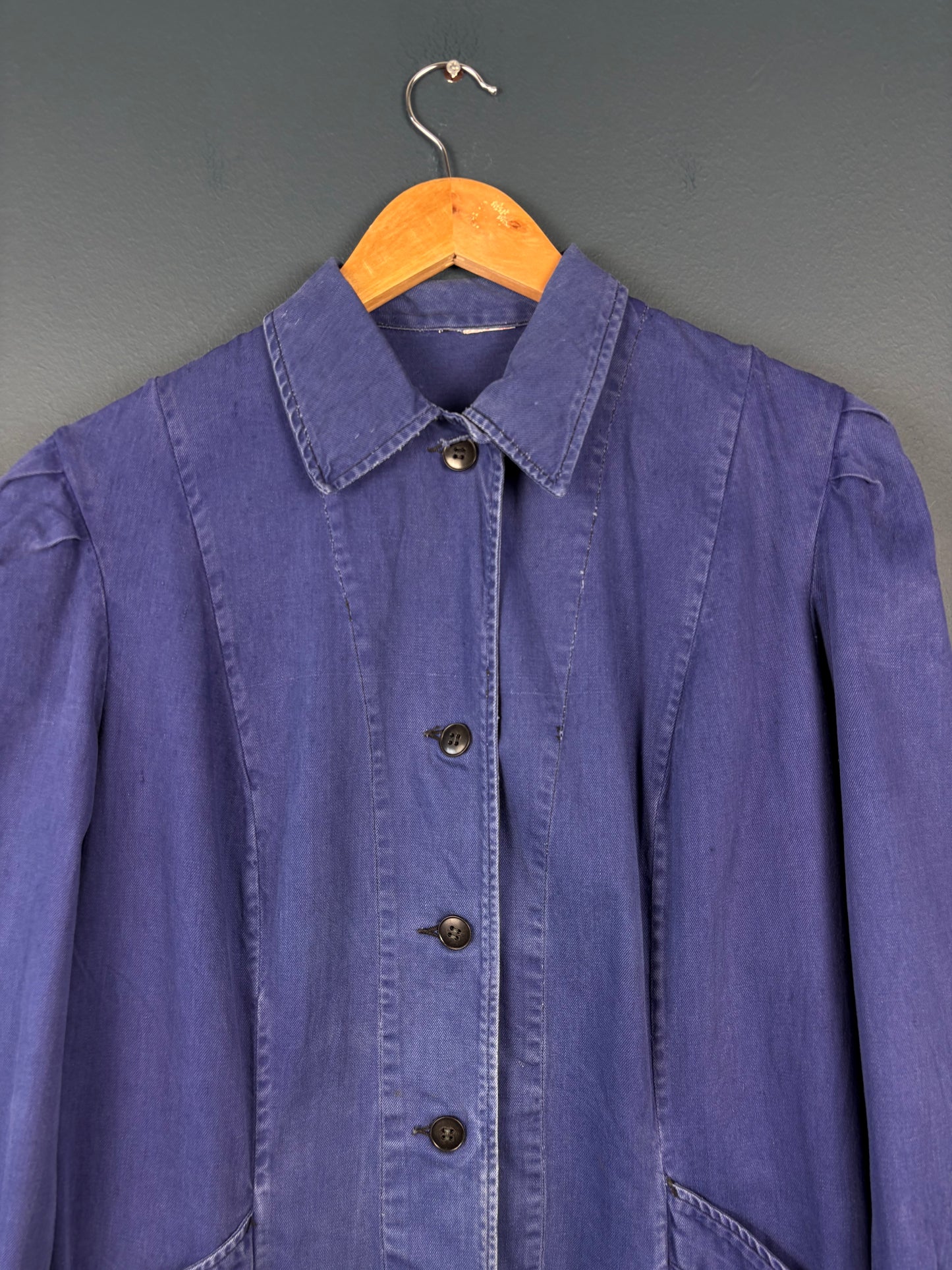 True Vintage 1960s Navy Feminine French Long Work Coat (womens M)