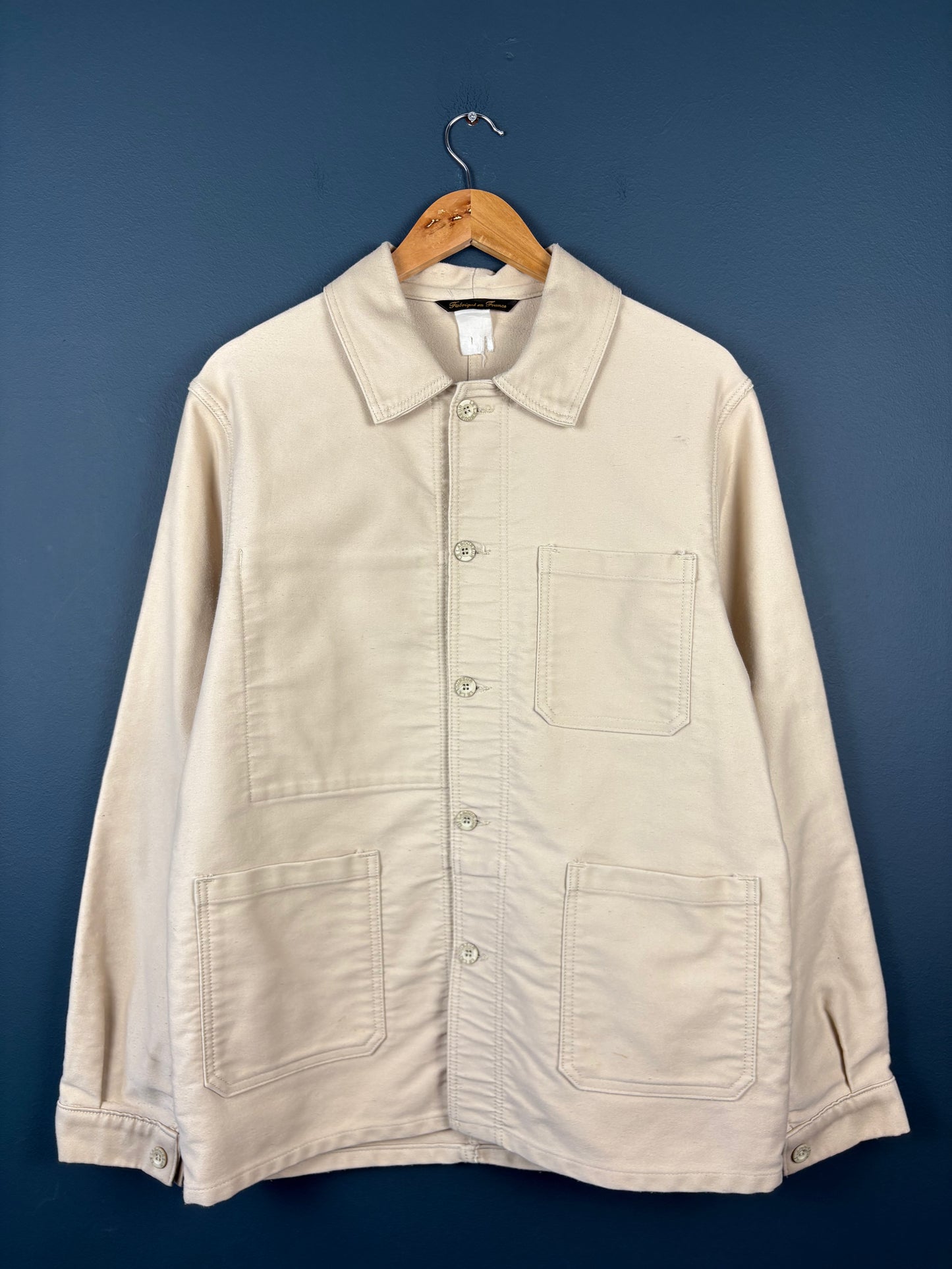 True Vintage 1970s Deadstock Cream Moleskin French Chore Jacket (M)