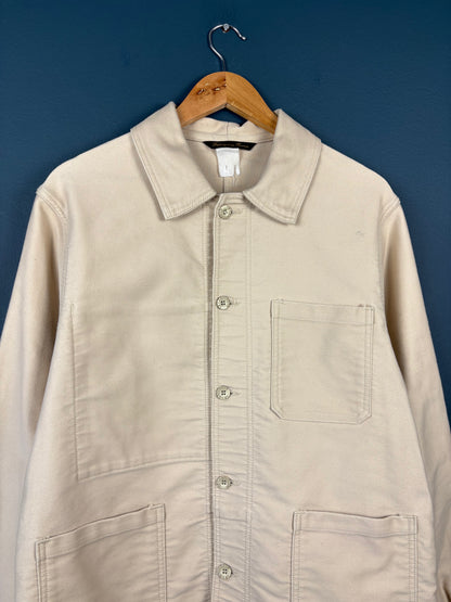 True Vintage 1970s Deadstock Cream Moleskin French Chore Jacket (M)