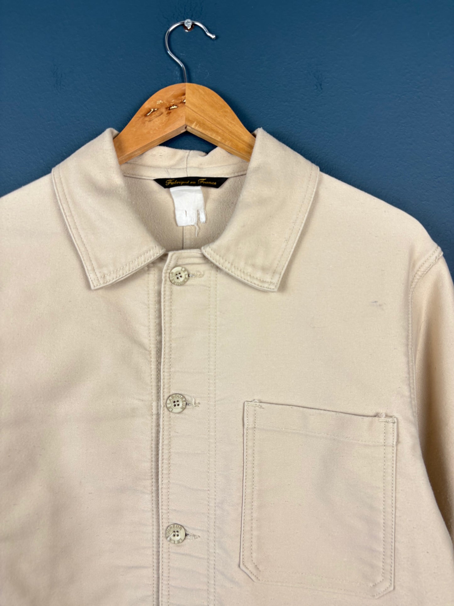 True Vintage 1970s Deadstock Cream Moleskin French Chore Jacket (M)