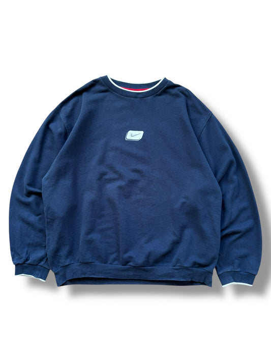 Nike Centre Swoosh 2000s Navy Blue Sweatshirt (XL)