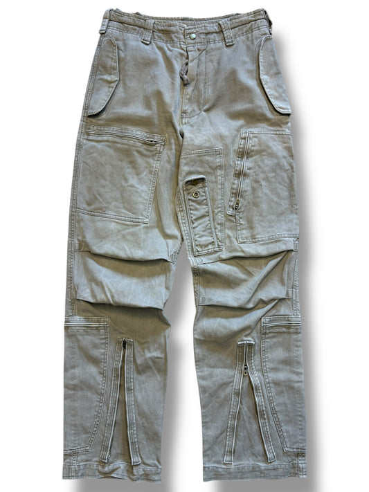 Vintage Bondage 90s Multi Pocket + Zip Khaki Green Trousers (32x30)