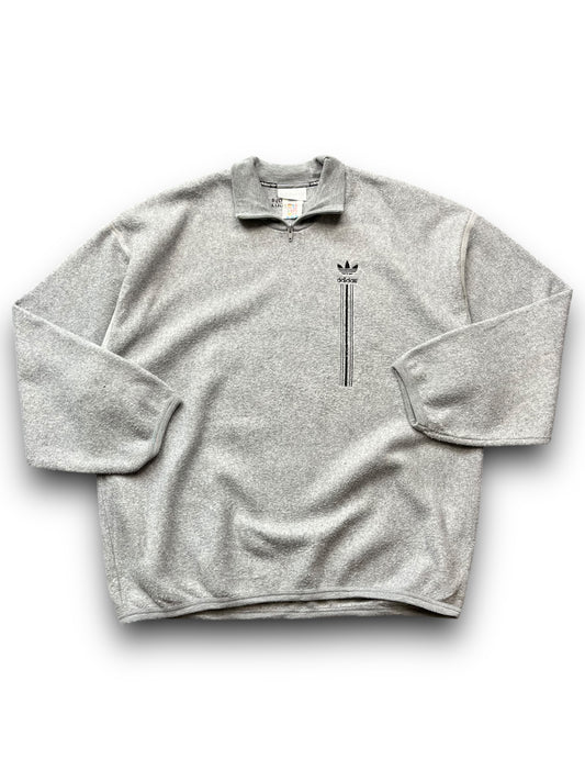 90s Adidas Trefoil Heather Grey Textured Collared Jumper  [L]