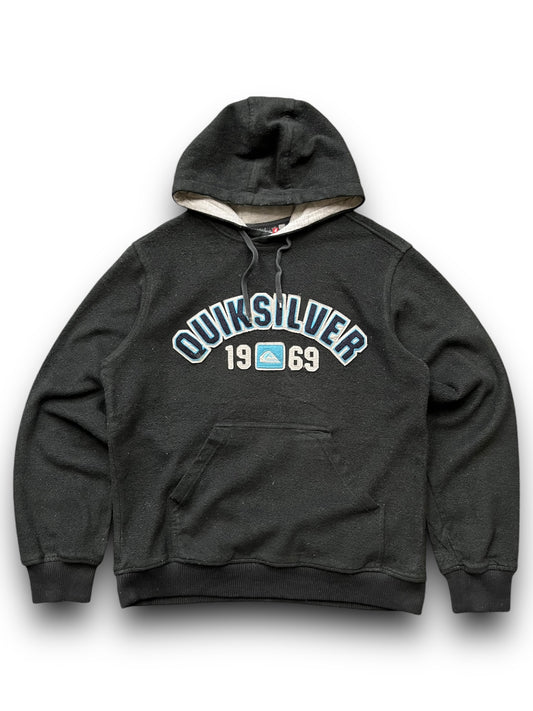 2000s Quiksilver Patch Spellout Black Fleece Hoodie  [M]