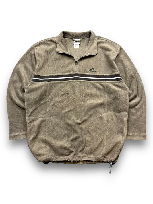 2000s Adidas Brown Stripe Quarter Zip Fleece Jumper  [L]