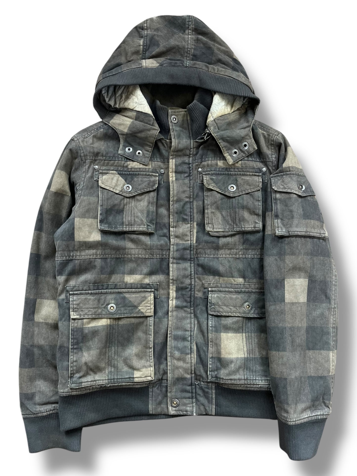Vintage Reformed Denim Checkered Khaki Workwear Jacket (L)