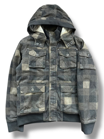 Vintage Reformed Denim Checkered Khaki Workwear Jacket (L)