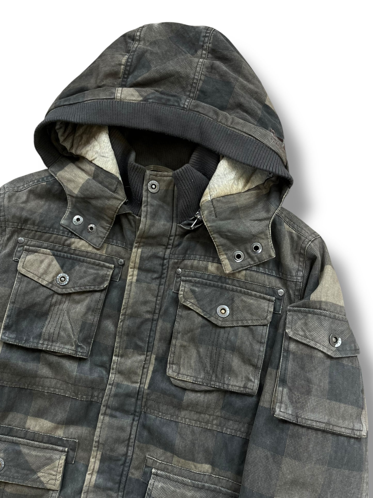 Vintage Reformed Denim Checkered Khaki Workwear Jacket (L)