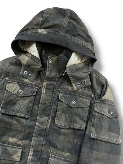 Vintage Reformed Denim Checkered Khaki Workwear Jacket (L)