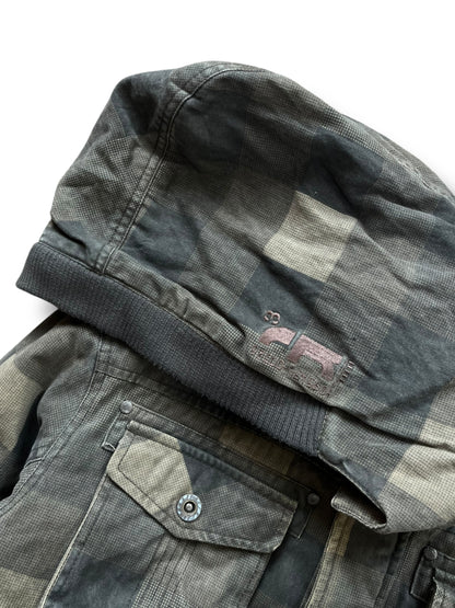 Vintage Reformed Denim Checkered Khaki Workwear Jacket (L)