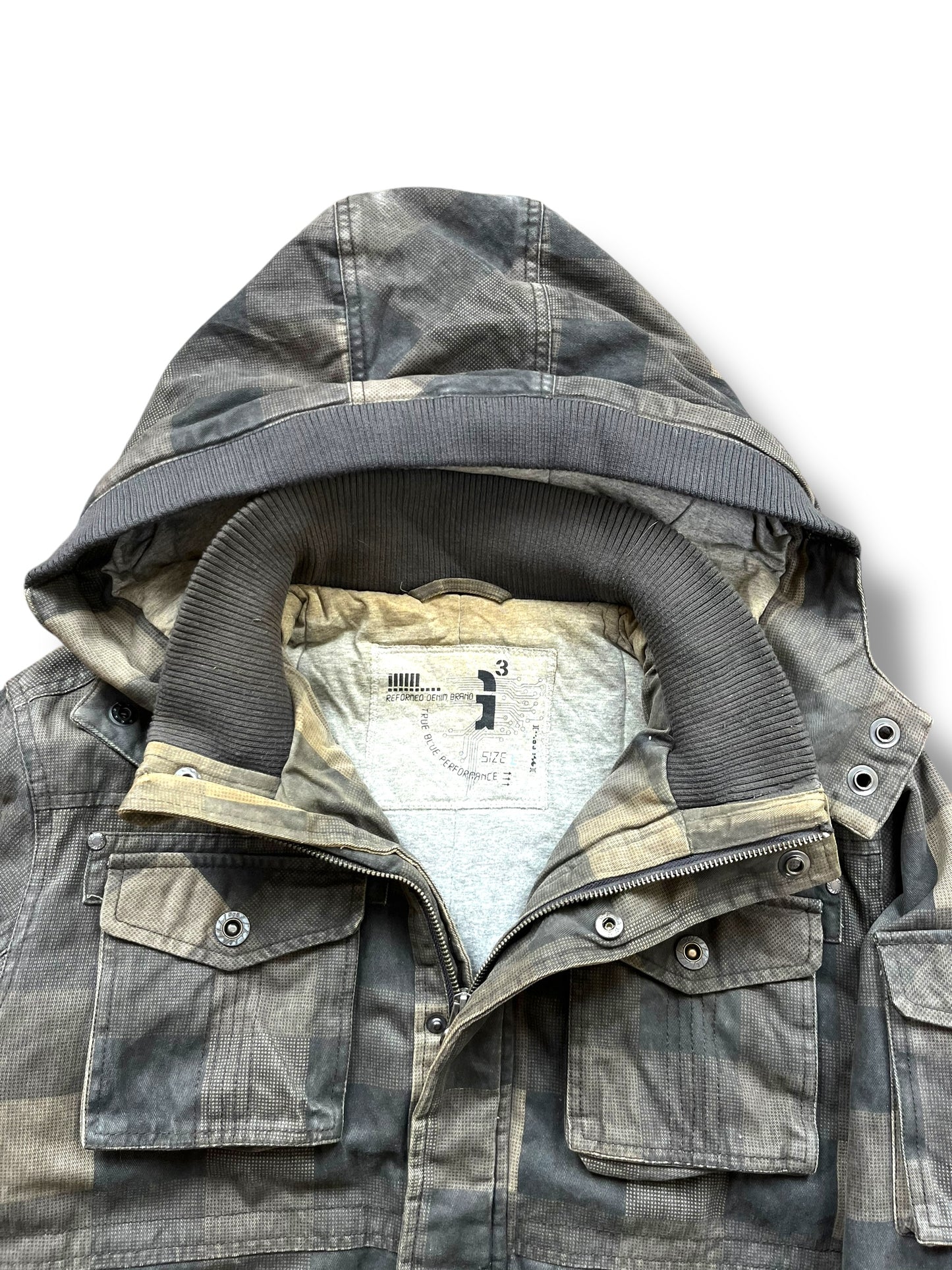 Vintage Reformed Denim Checkered Khaki Workwear Jacket (L)