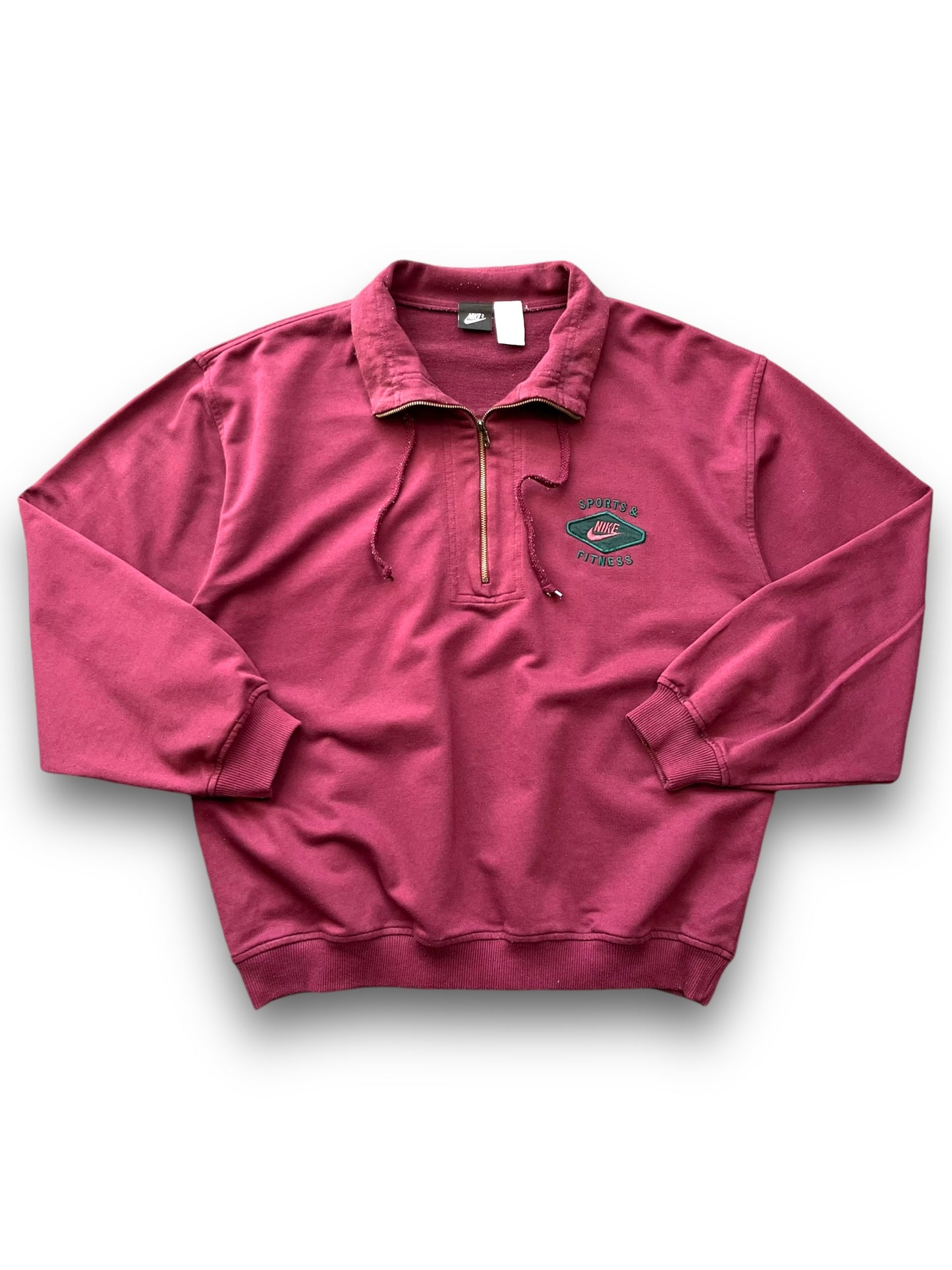 90s Nike ‘Sports & Fitness’ Burgundy Quarter Zip Jumper  [M]