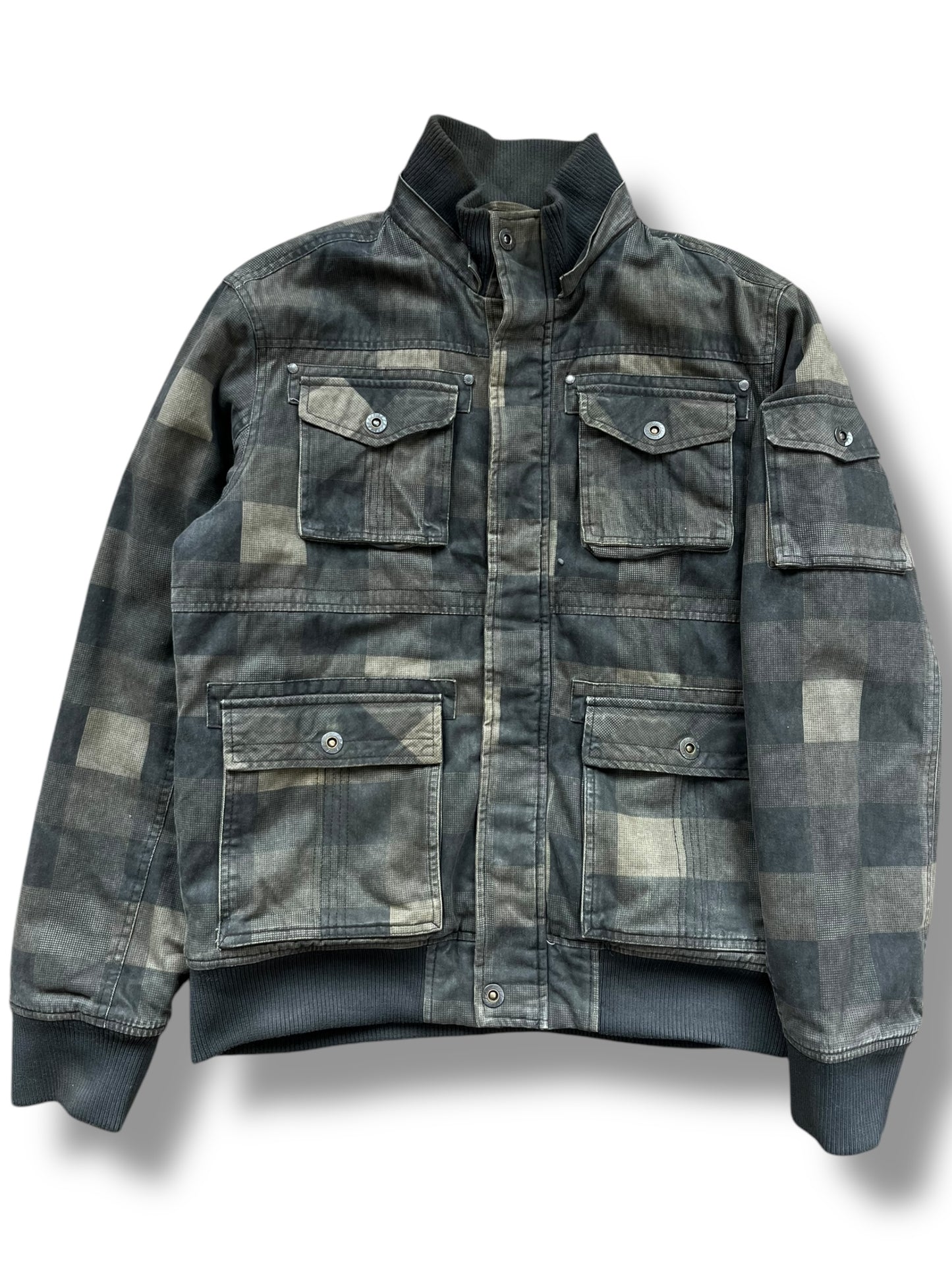 Vintage Reformed Denim Checkered Khaki Workwear Jacket (L)