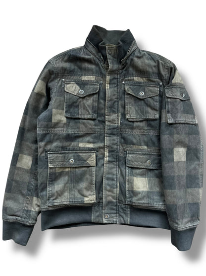 Vintage Reformed Denim Checkered Khaki Workwear Jacket (L)