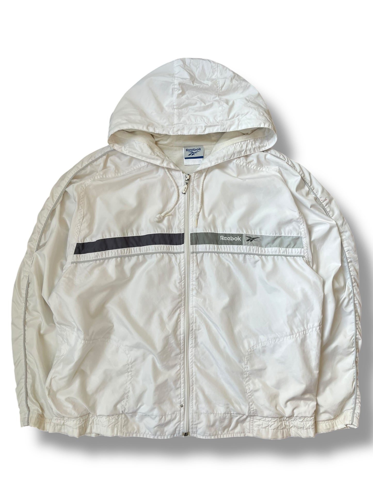 Vintage Reebok 90s White Hooded Track Jacket (women's L)