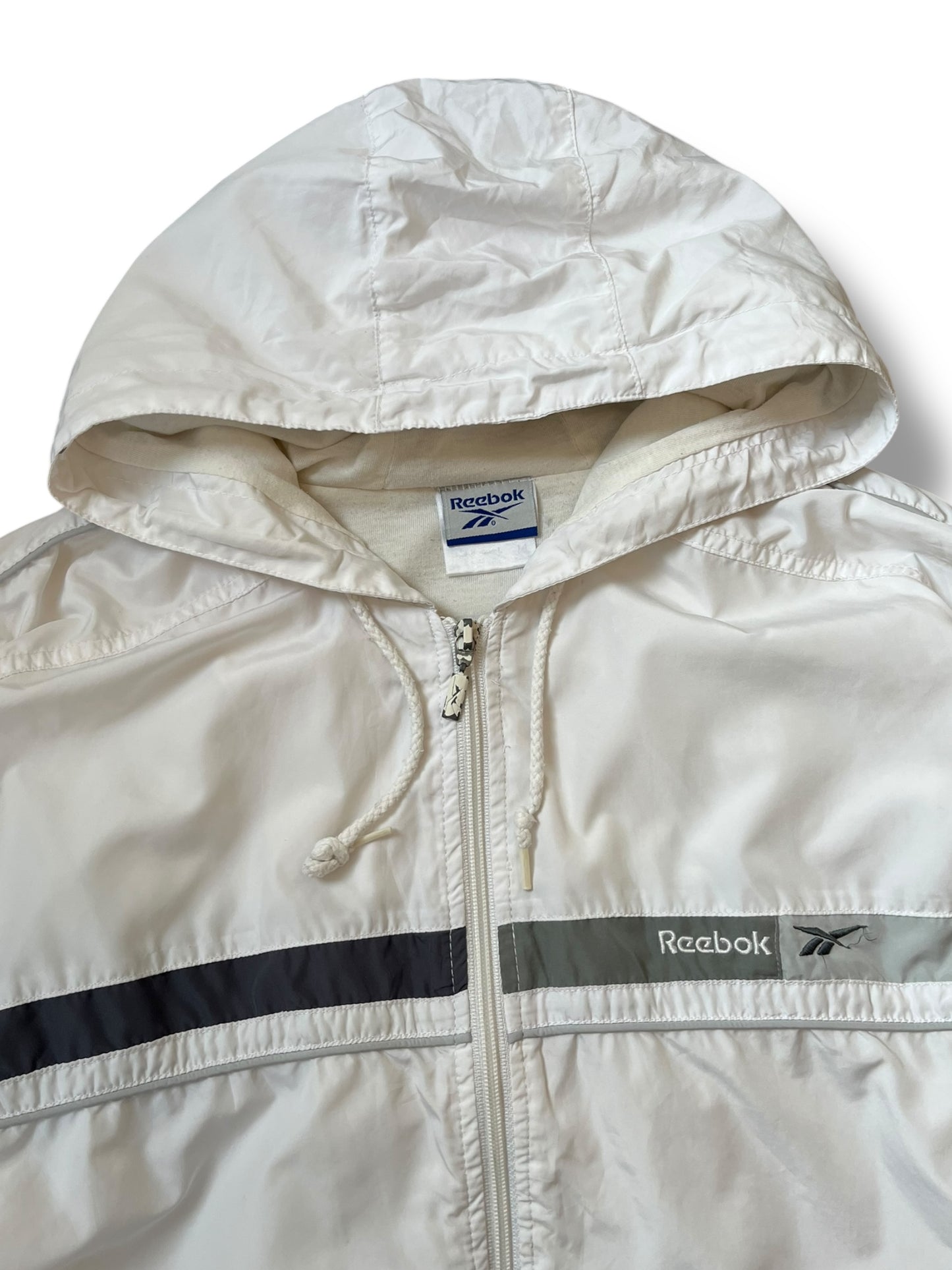Vintage Reebok 90s White Hooded Track Jacket (women's L)