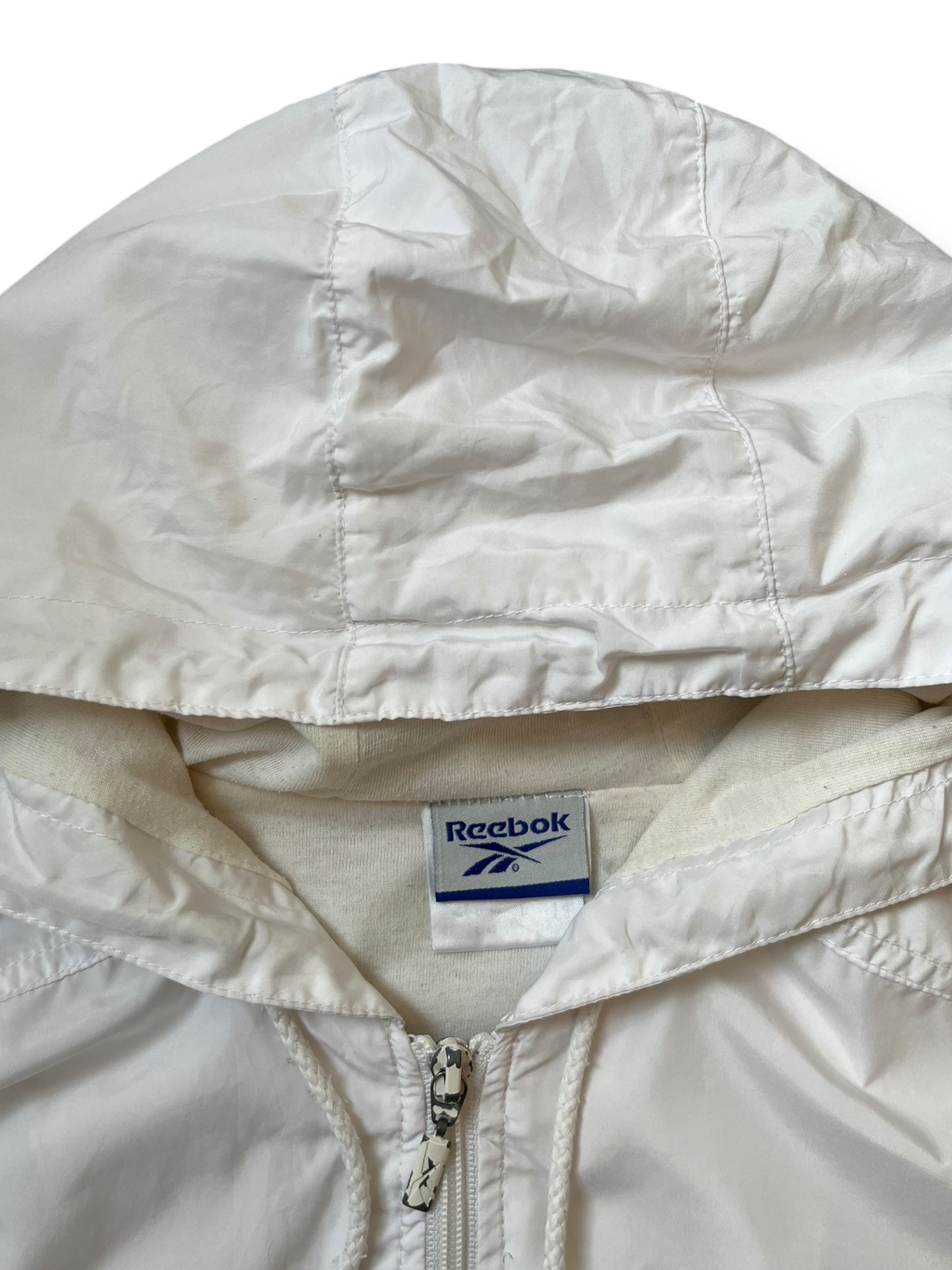 Vintage Reebok 90s White Hooded Track Jacket (women's L)